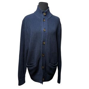 J Crew Cardigan Sweater Men’s M Navy Chunky Heavy Cotton Pockets Button Front